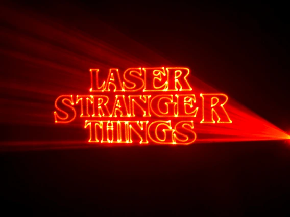 Laser Stranger Things logo in red neon laser letters
