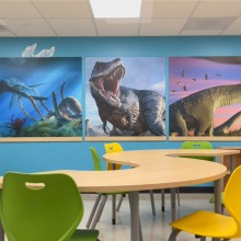 A dinosaur birthday party room